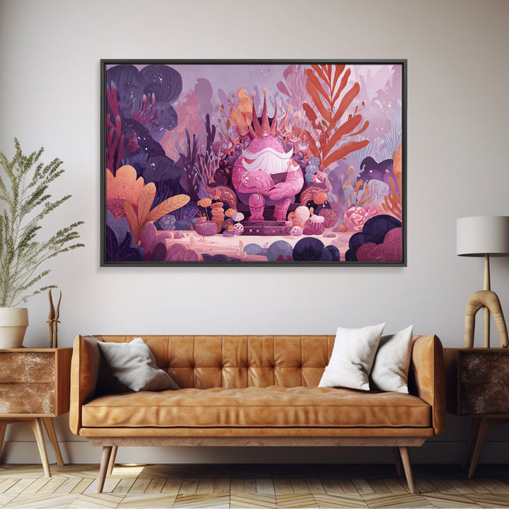 The Watcher In The Coral Throne, Vector Halloween Art, Landscape Wall Art, Framed Canvas Print, Cute Halloween Wall Art