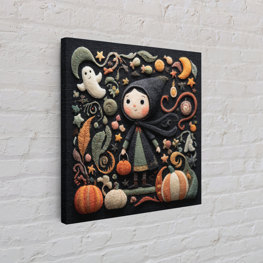 The Widow Of The Whispering Comet, Felt Halloween Art, Square Wall Art, Canvas Print, Cute Halloween Wall Art
