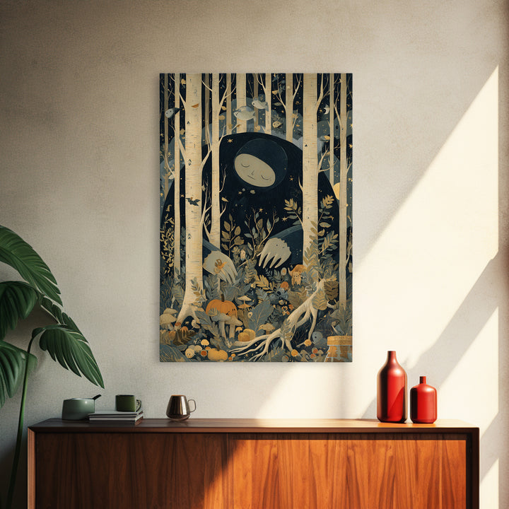The Sleeper In The Birch Grove, Retro Halloween Art, Vertical Wall Art, Canvas Print, Cute Halloween Wall Art
