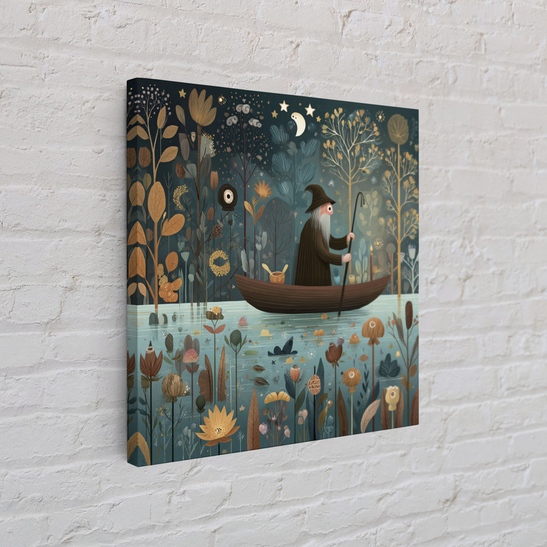 The Ferryman Of The Outer Marsh, Folk Halloween Art, Square Wall Art, Canvas Print, Cute Halloween Wall Art
