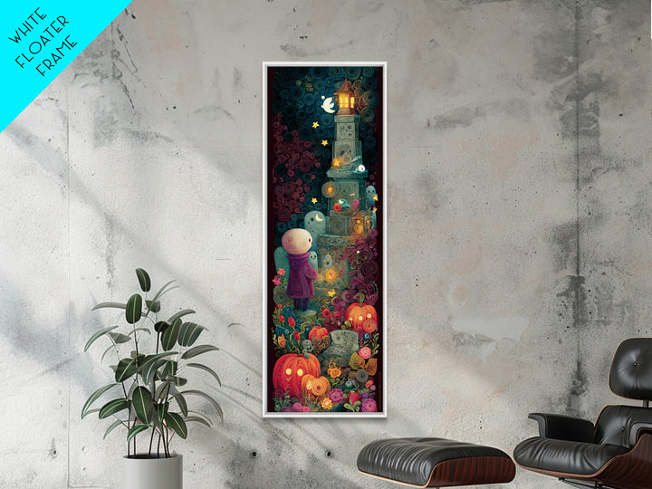 The Grave Gardener Of Yuggoth, Quilled Halloween Art, Tall Narrow Wall Art, Framed Canvas Print, Cute Halloween Wall Art