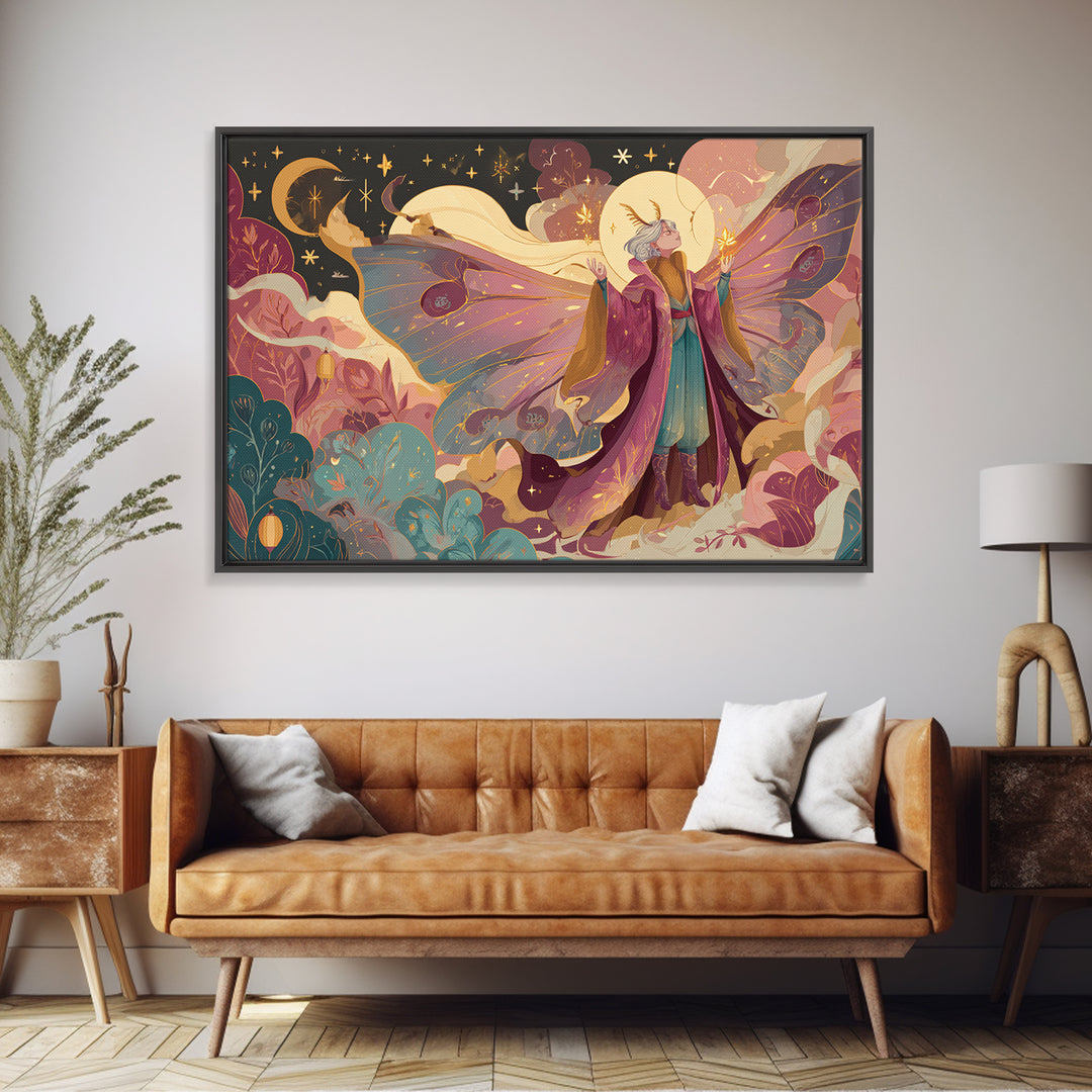 The Moth Prophet Of Kadath, Vaporwave Halloween Art, Landscape Wall Art, Framed Canvas Print, Cute Halloween Wall Art