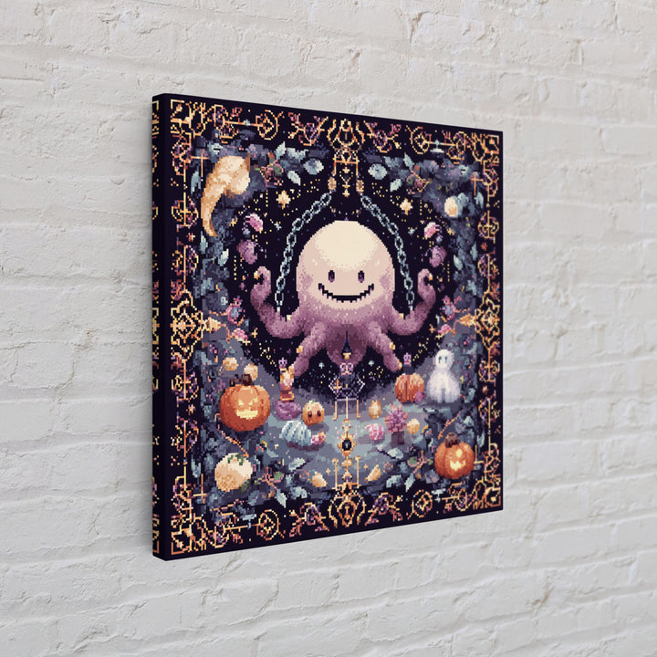 The Moonlit Shoggoth Menagerie, Pixel Halloween Art, Square Wall Art, Canvas Print, Cute Halloween Wall Art