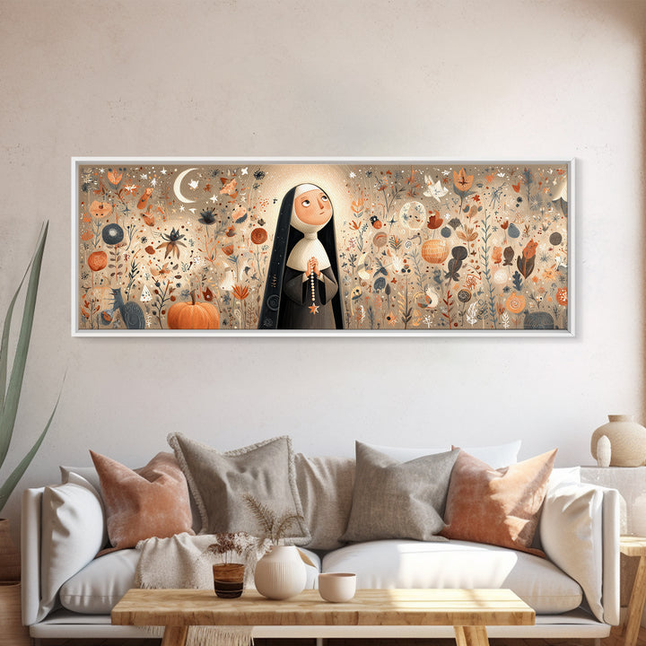 The Nun Of The Endless Constellation, Hand Sketch Halloween Art, Extra Wide Wall Art, Canvas Print, Cute Halloween Wall Art