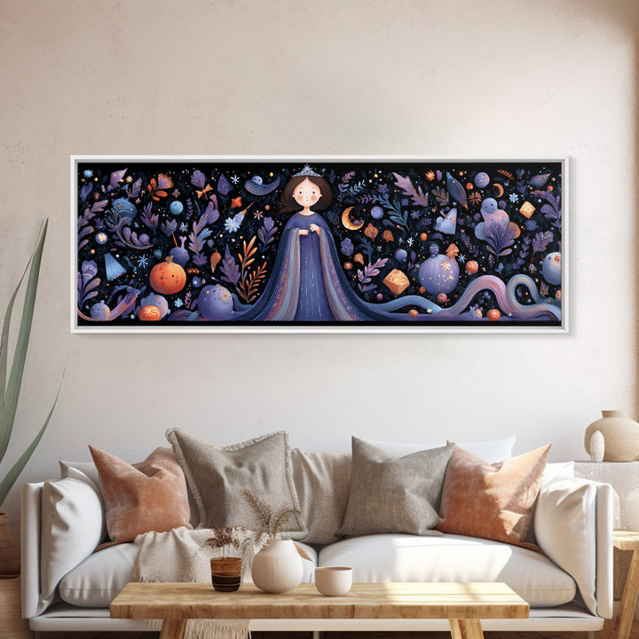 The Seamstress Of Living Nebulae, Felt Halloween Art, Extra Wide Wall Art, Canvas Print, Cute Halloween Wall Art