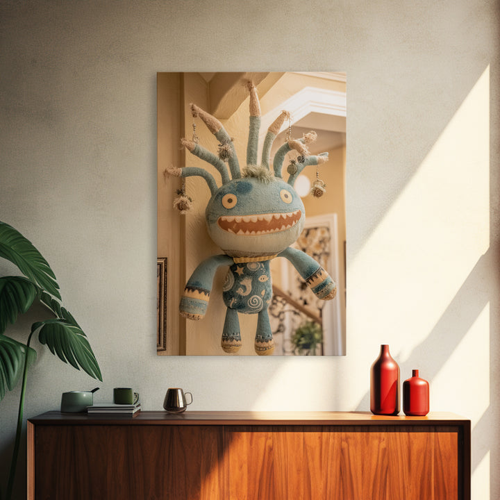 The Mask Of The Crawling God, Plush Halloween Art, Vertical Wall Art, Canvas Print, Cute Halloween Wall Art