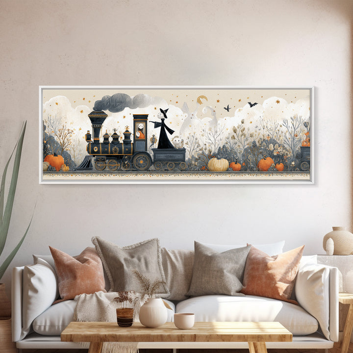 The Phantom Train To Kadath, Folk Halloween Art, Extra Wide Wall Art, Canvas Print, Cute Halloween Wall Art