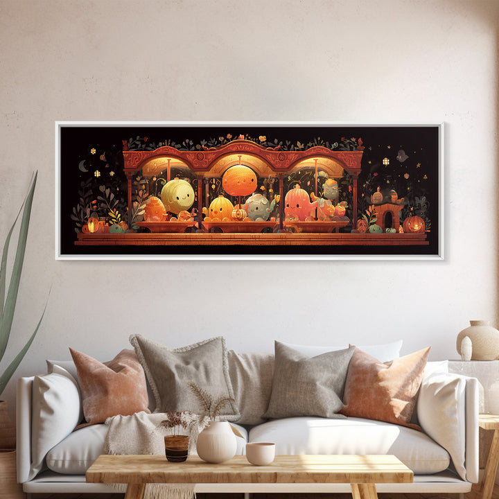 The Carousel Of Sleeping Planets, Pixel Halloween Art, Extra Wide Wall Art, Canvas Print, Cute Halloween Wall Art