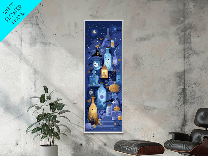 The Apothecary Of Black Seashell Dreams, Vector Halloween Art, Tall Narrow Wall Art, Framed Canvas Print, Cute Halloween Wall Art