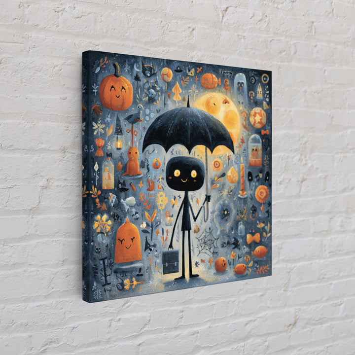 The Umbrella Of The Outer Rain, Gouache Halloween Art, Square Wall Art, Canvas Print, Cute Halloween Wall Art