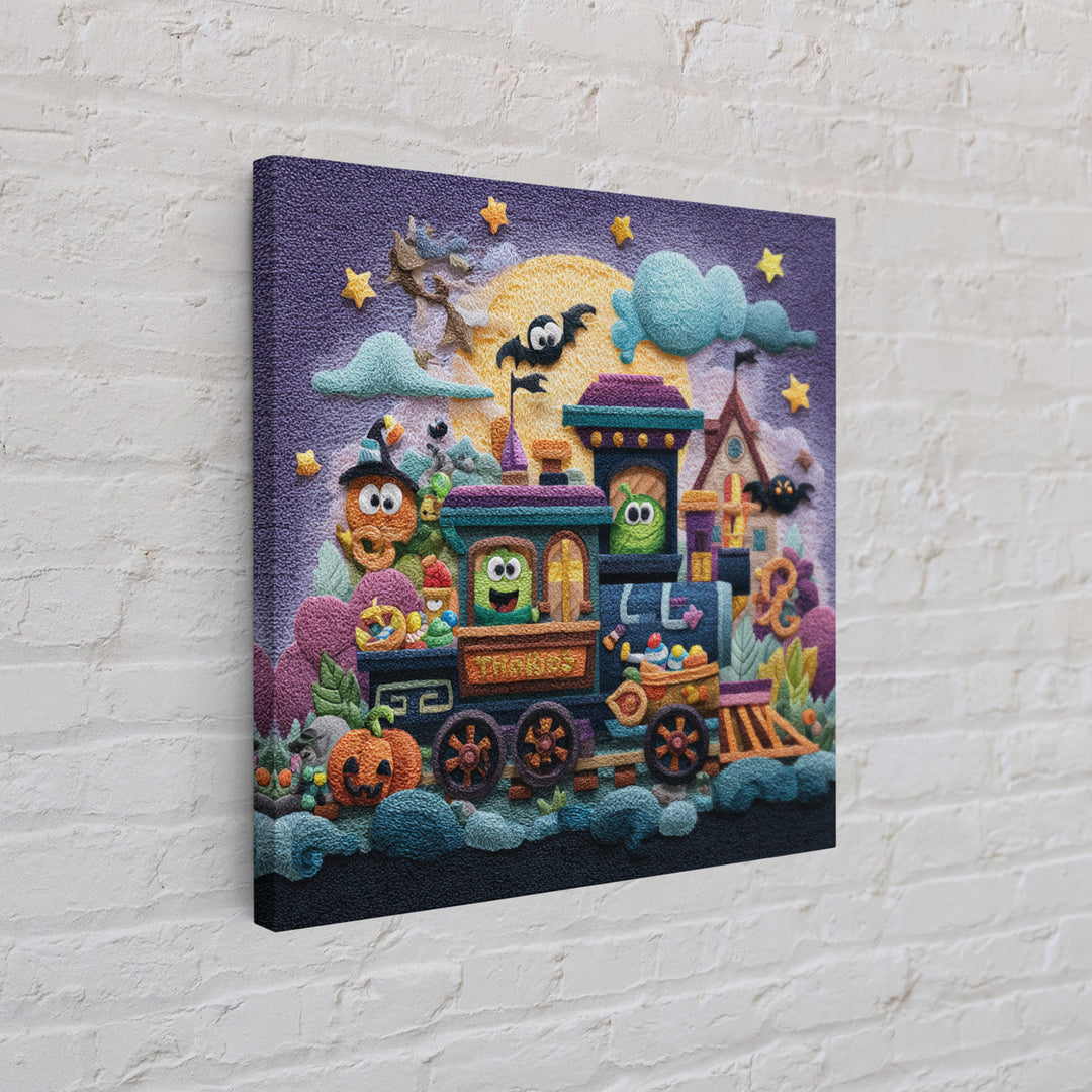 The Trick-Or-Treat Express, Plush Halloween Art, Square Wall Art, Canvas Print, Cute Halloween Wall Art