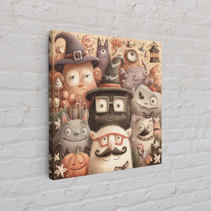 The Costume Photo Booth, Hand Sketch Halloween Art, Square Wall Art, Canvas Print, Cute Halloween Wall Art