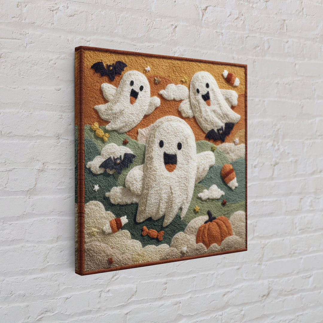 The Ghost Kite Festival, Felt Halloween Art, Square Wall Art, Canvas Print, Cute Halloween Wall Art, Halloween Kids Decor