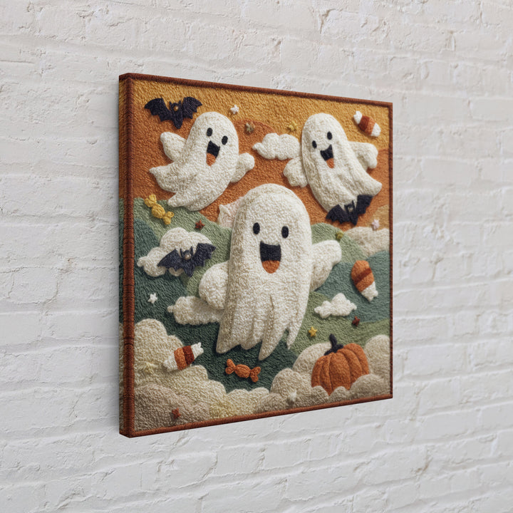 The Ghost Kite Festival, Felt Halloween Art, Square Wall Art, Canvas Print, Cute Halloween Wall Art, Halloween Kids Decor