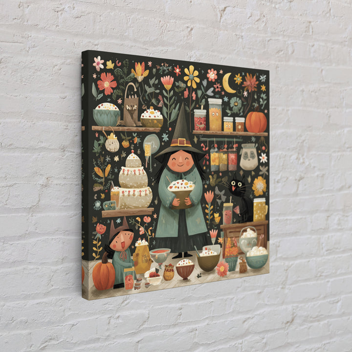 The Candy Witch'S Kitchen, Folk Halloween Art, Square Wall Art, Canvas Print, Cute Halloween Wall Art