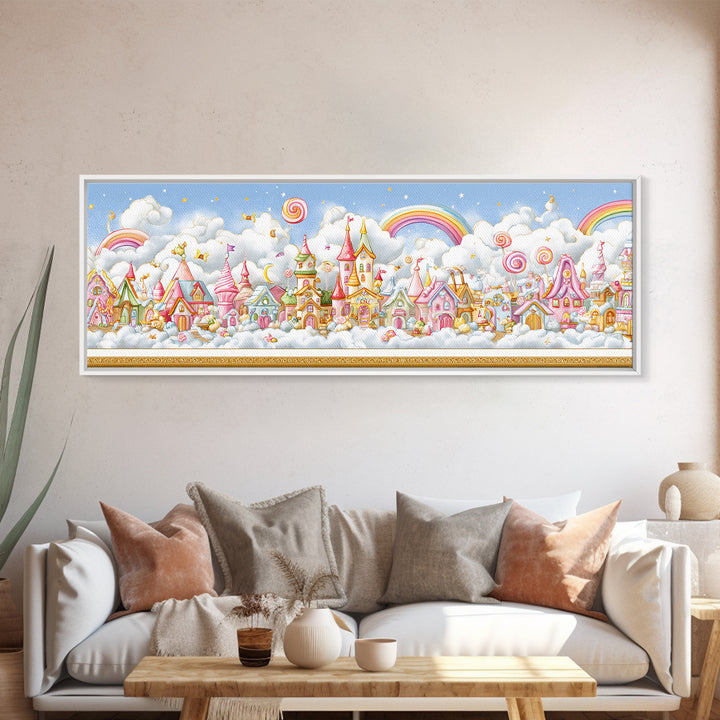 The Upside-Down Candy Kingdom, Embroidered Halloween Art, Extra Wide Wall Art, Canvas Print, Cute Halloween Wall Art