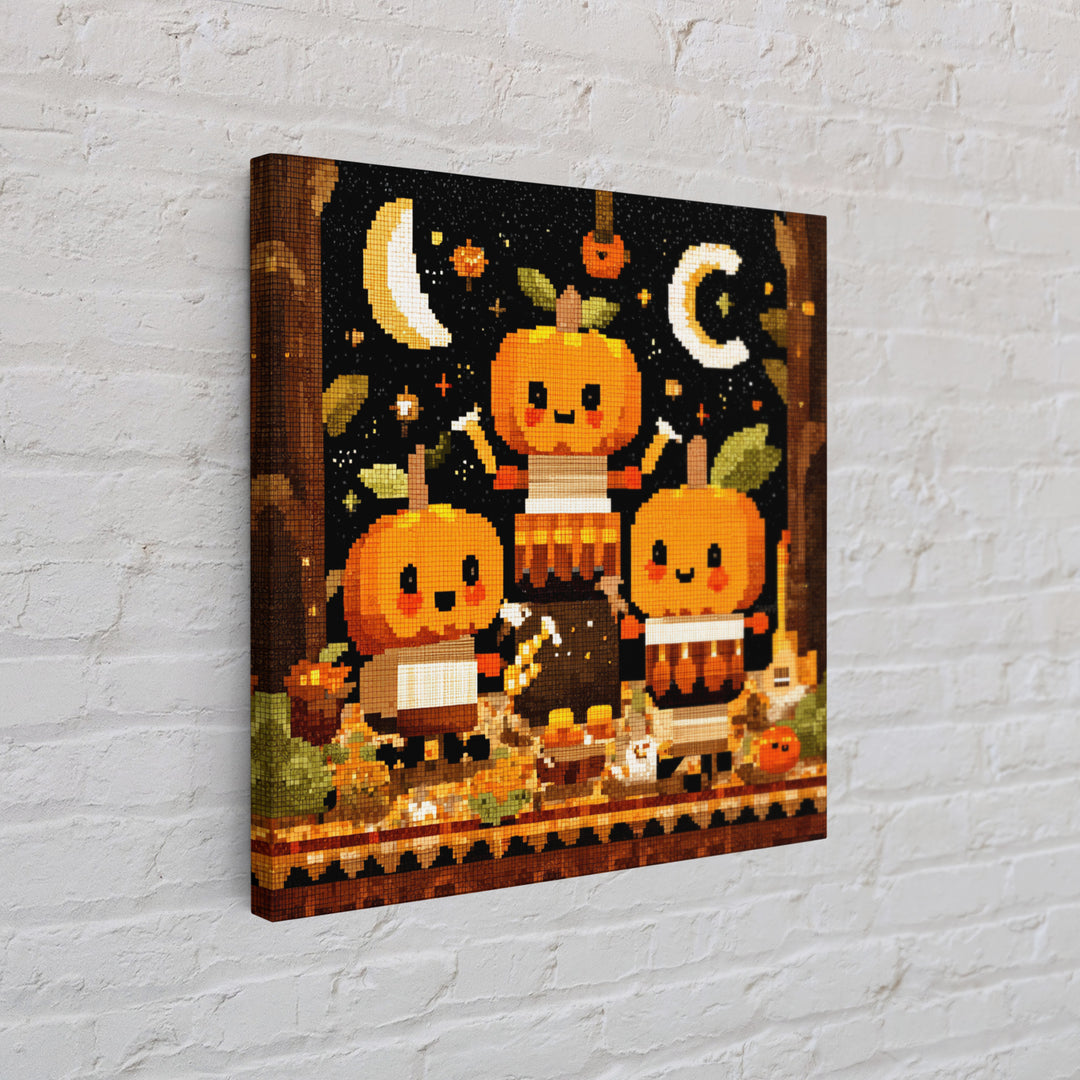 The Pumpkin Music Band, Pixel Halloween Art, Square Wall Art, Canvas Print, Cute Halloween Wall Art, Halloween Kids Decor