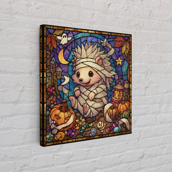 The Hedgehog Mummy, Stained Glass Halloween, Square Wall Art, Canvas Print, Cute Halloween Wall Art, Halloween Kids Decor