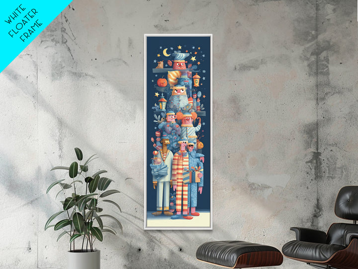 The Monster Pajama Parade, Vector Halloween Art, Tall Narrow Wall Art, Framed Canvas Print, Cute Halloween Wall Art