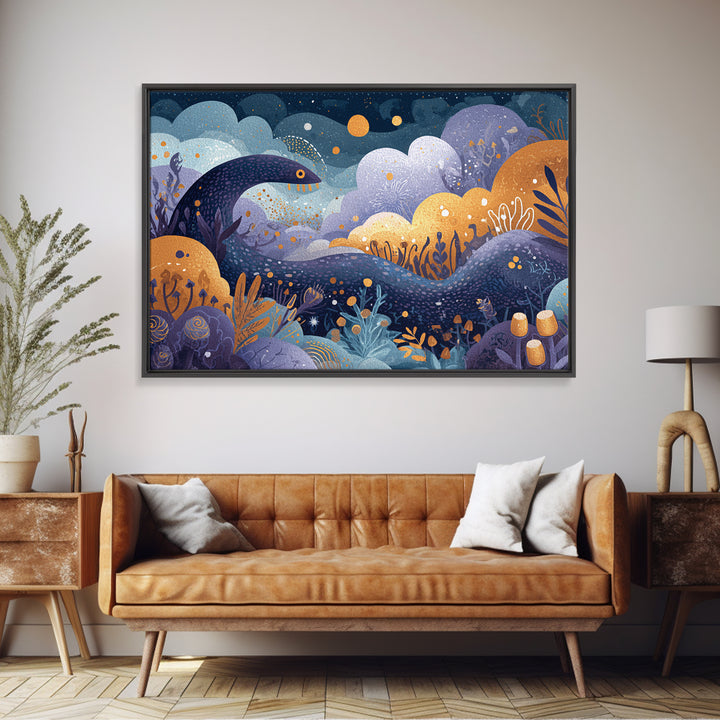 The Crawler Beneath The Floor Of Stars, Watercolor Halloween Art, Landscape Wall Art, Framed Canvas Print, Cute Halloween Wall Art
