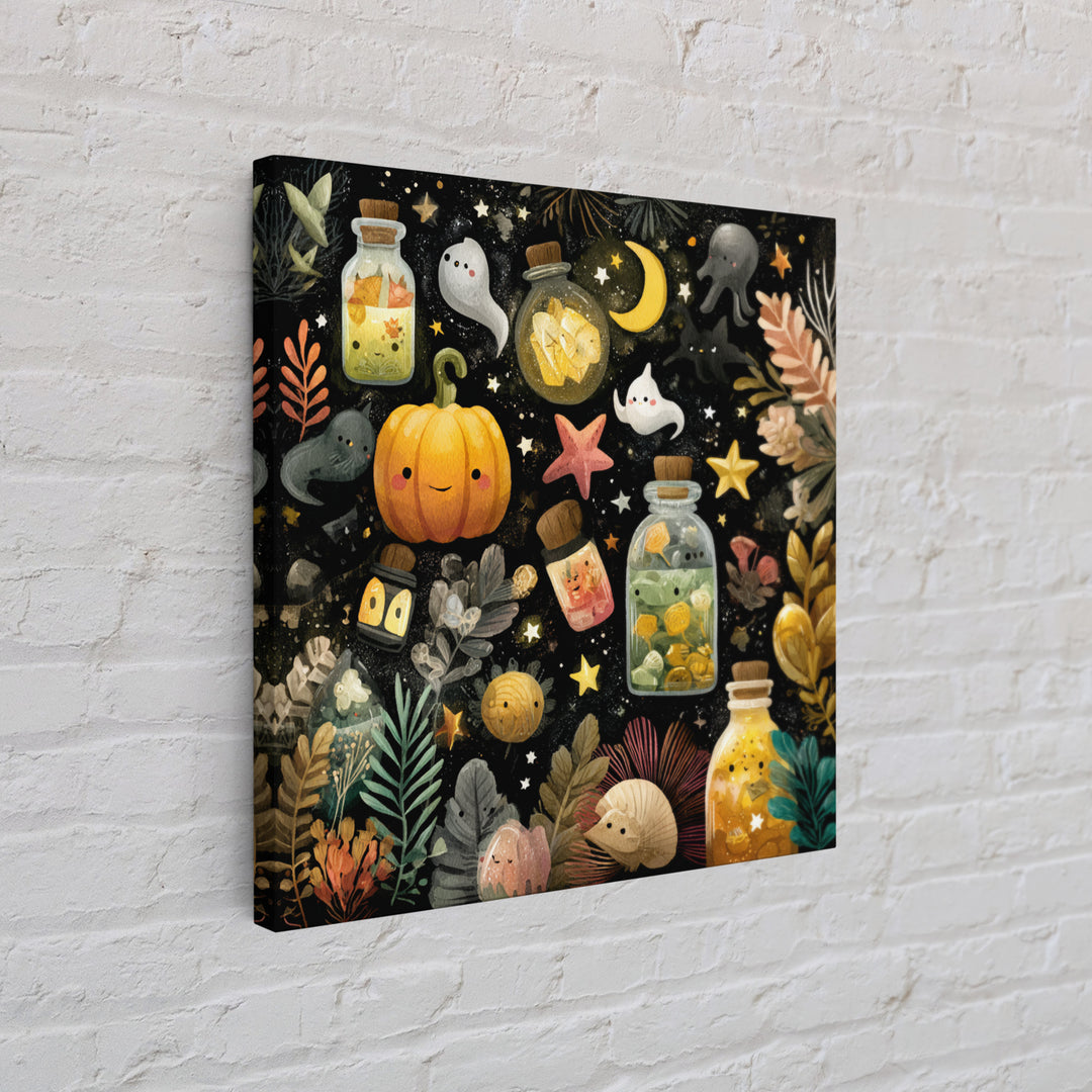 The Apothecary Of Black Seashell Dreams, Gouache Halloween Art, Square Wall Art, Canvas Print, Cute Halloween Wall Art