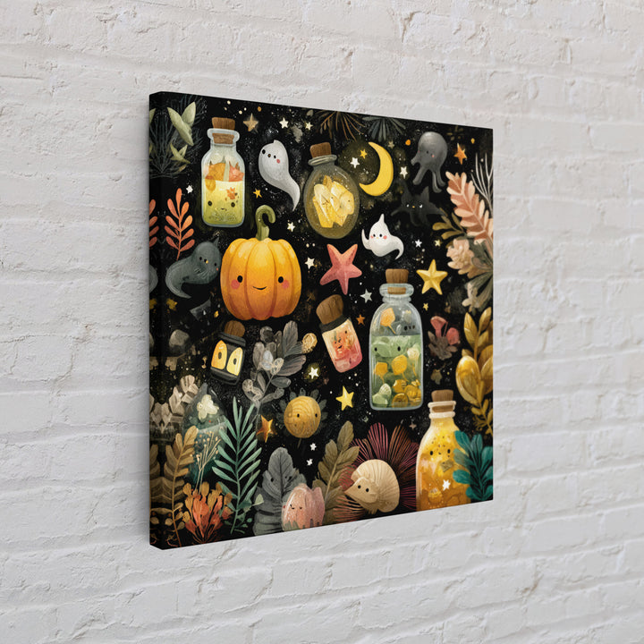 The Apothecary Of Black Seashell Dreams, Gouache Halloween Art, Square Wall Art, Canvas Print, Cute Halloween Wall Art