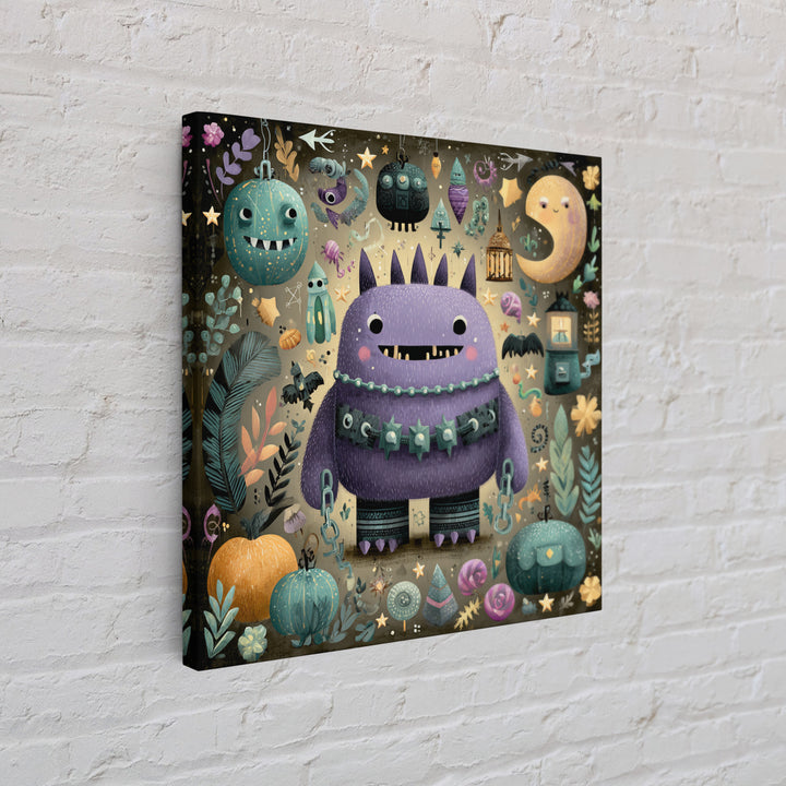 The Moonlit Shoggoth Menagerie, Plush Halloween Art, Square Wall Art, Canvas Print, Cute Halloween Wall Art