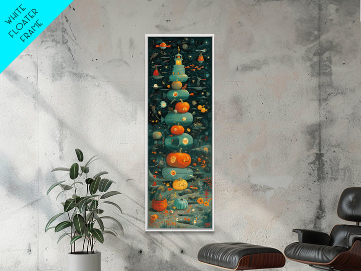 The Pumpkin Submarine, Screenprint Halloween Art, Tall Narrow Wall Art, Framed Canvas Print, Cute Halloween Wall Art