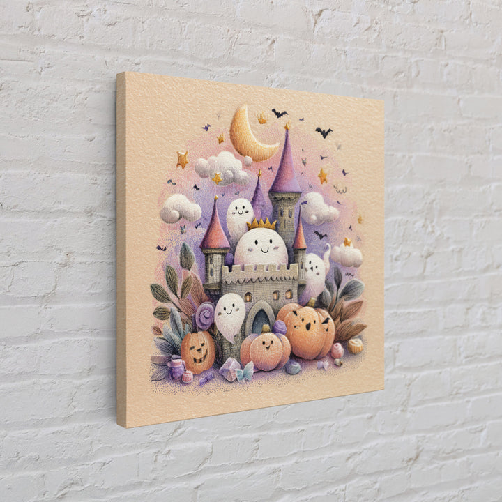The Halloween Cloud Castle, Hand Sketch Halloween Art, Square Wall Art, Canvas Print, Cute Halloween Wall Art