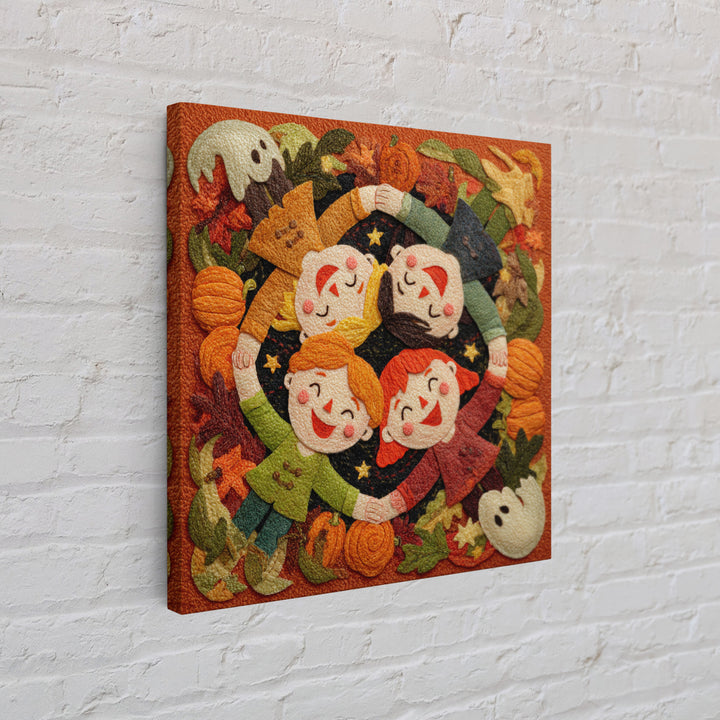 The Dancing Autumn Leaves, Felt Halloween Art, Square Wall Art, Canvas Print, Cute Halloween Wall Art