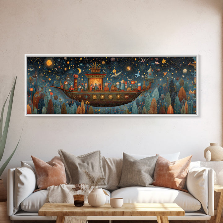 The Candelit Ark Of Forgotten Stars, Plush Halloween Art, Extra Wide Wall Art, Canvas Print, Cute Halloween Wall Art