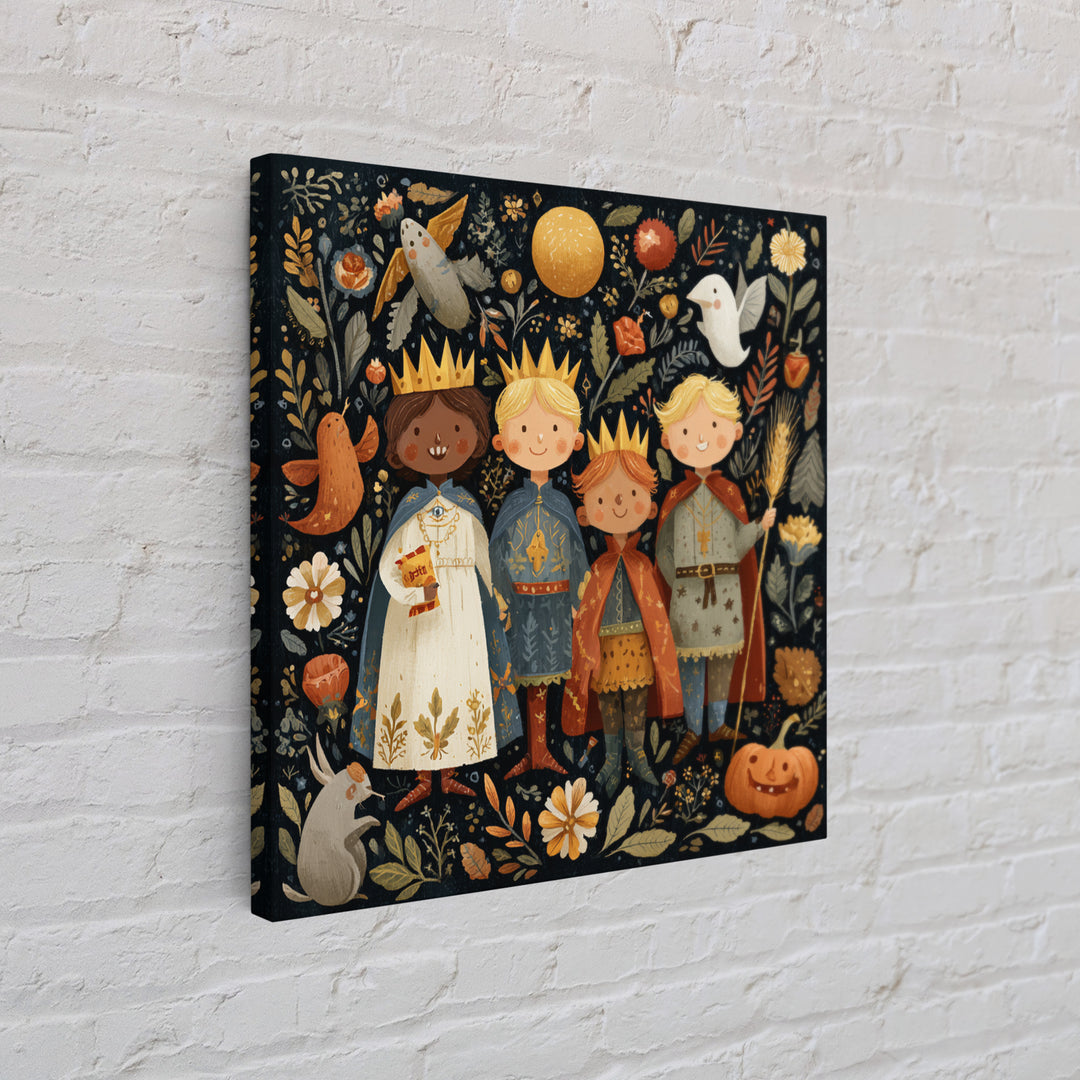 The Costume Parade, Folk Halloween Art, Square Wall Art, Canvas Print, Cute Halloween Wall Art, Halloween Kids Decor