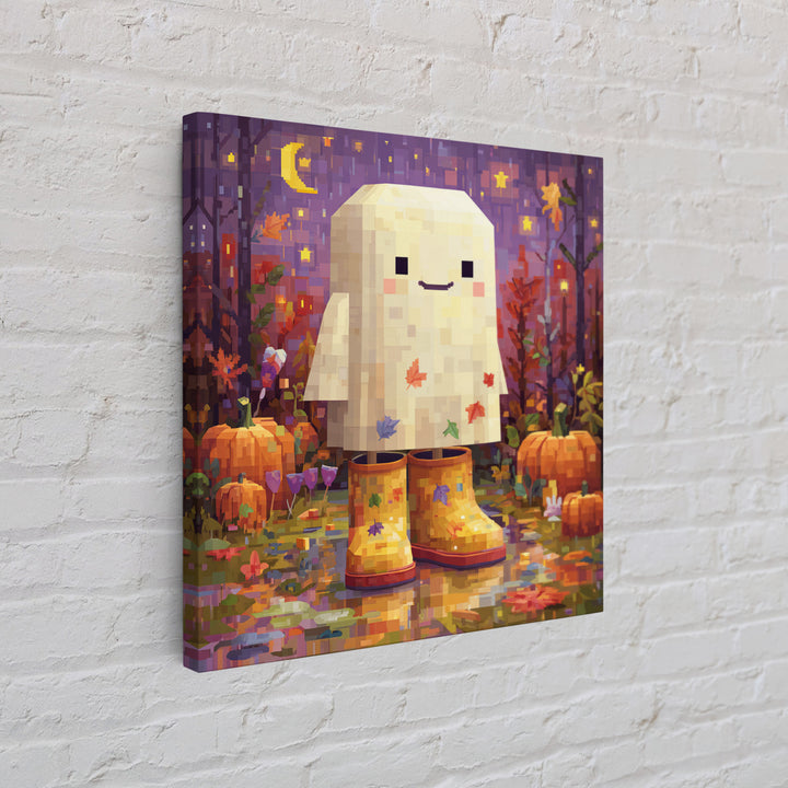 The Ghost In Rain Boots, Pixel Halloween Art, Square Wall Art, Canvas Print, Cute Halloween Wall Art