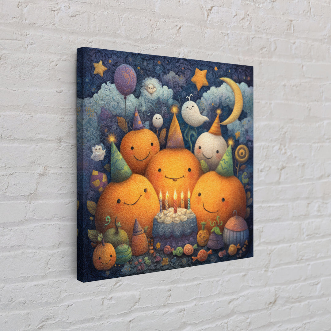 The Great Pumpkin Birthday Party, Pastel Halloween Art, Square Wall Art, Canvas Print, Cute Halloween Wall Art