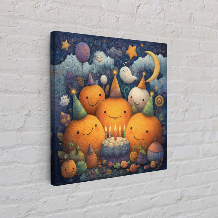 The Great Pumpkin Birthday Party, Pastel Halloween Art, Square Wall Art, Canvas Print, Cute Halloween Wall Art
