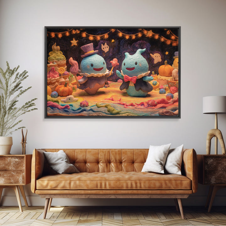 The Ballroom Of Silent Shoggoths, Clay Halloween Art, Landscape Wall Art, Framed Canvas Print, Cute Halloween Wall Art