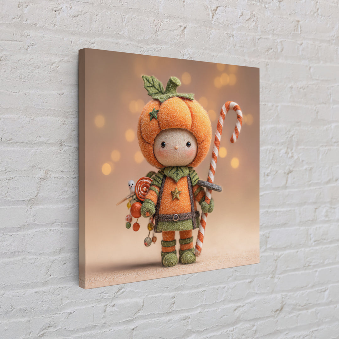 The Pumpkin Knight, Plush Halloween Art, Square Wall Art, Canvas Print, Cute Halloween Wall Art, Halloween Kids Decor, Storybook Decor