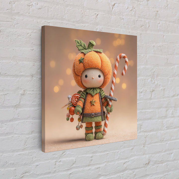 The Pumpkin Knight, Plush Halloween Art, Square Wall Art, Canvas Print, Cute Halloween Wall Art, Halloween Kids Decor, Storybook Decor