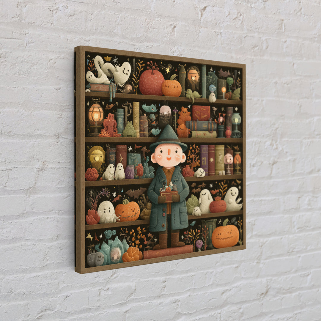 The Archivist Of Dreaming Bones, Embroidered Halloween Art, Square Wall Art, Canvas Print, Cute Halloween Wall Art