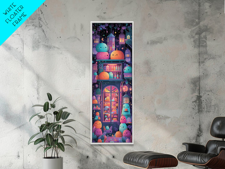 The Donut Vampire Family, Vaporwave Halloween Art, Tall Narrow Wall Art, Framed Canvas Print, Cute Halloween Wall Art