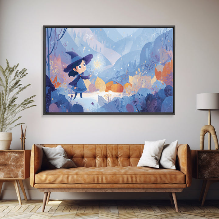 The First Autumn Snowflake, Vector Halloween Art, Landscape Wall Art, Framed Canvas Print, Cute Halloween Wall Art
