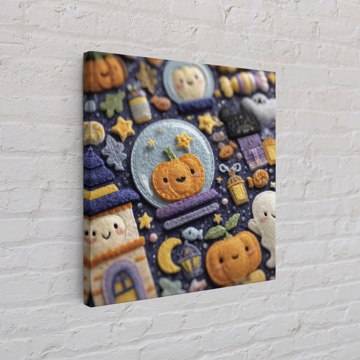 The Halloween Bubble Village, Felt Halloween Art, Square Wall Art, Canvas Print, Cute Halloween Wall Art