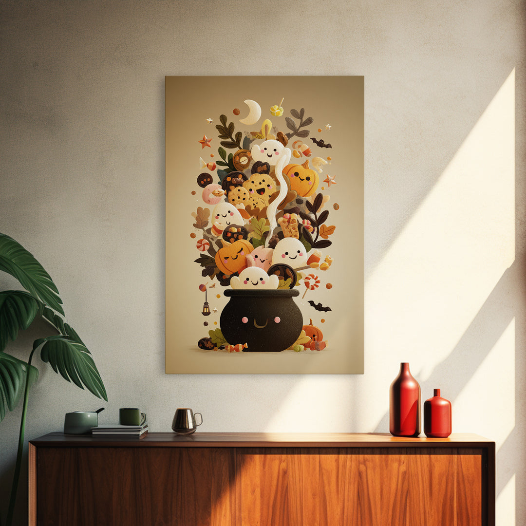 The Cookie Cauldron, Retro Halloween Art, Vertical Wall Art, Canvas Print, Cute Halloween Wall Art, Whimsical Nursery Decor