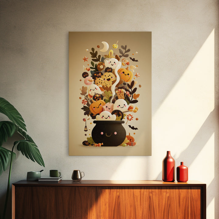 The Cookie Cauldron, Retro Halloween Art, Vertical Wall Art, Canvas Print, Cute Halloween Wall Art, Whimsical Nursery Decor
