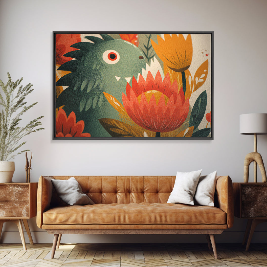 The Monster Flower Shop, Screenprint Halloween Art, Landscape Wall Art, Framed Canvas Print, Cute Halloween Wall Art
