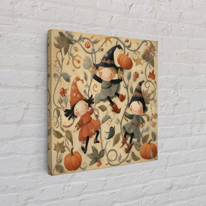 The Pumpkin Vine Swing, Folk Halloween Art, Square Wall Art, Canvas Print, Cute Halloween Wall Art, Halloween Kids Decor