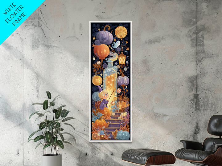 The Bubble Potion Apprentice, Quilled Halloween Art, Tall Narrow Wall Art, Framed Canvas Print, Cute Halloween Wall Art, Storybook Decor