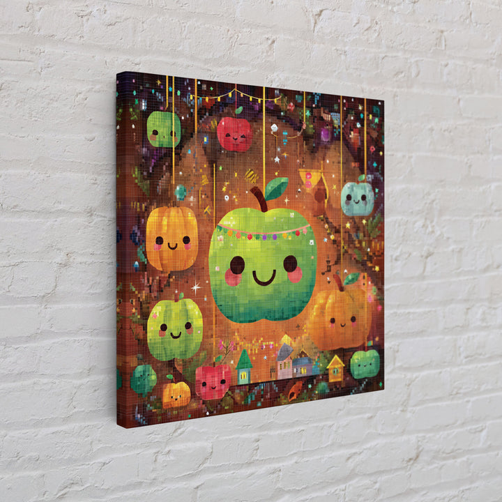 The Candy Apple Dance, Pixel Halloween Art, Square Wall Art, Canvas Print, Cute Halloween Wall Art, Halloween Kids Decor