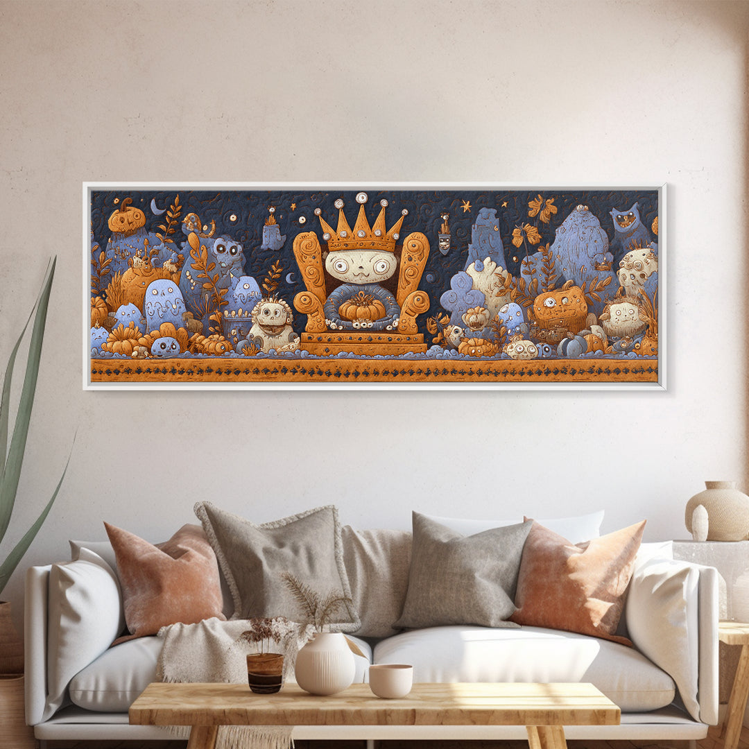 The Watcher In The Coral Throne, Felt Halloween Art, Extra Wide Wall Art, Canvas Print, Cute Halloween Wall Art