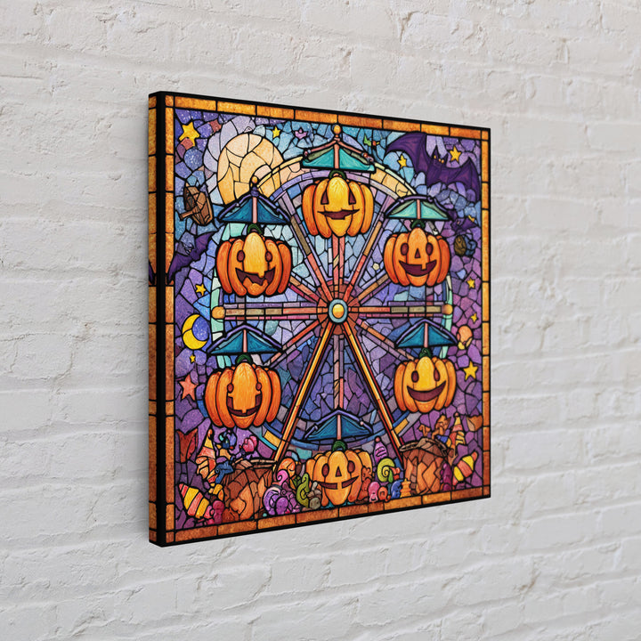 The Pumpkin Ferris Wheel, Stained Glass Halloween, Square Wall Art, Canvas Print, Cute Halloween Wall Art